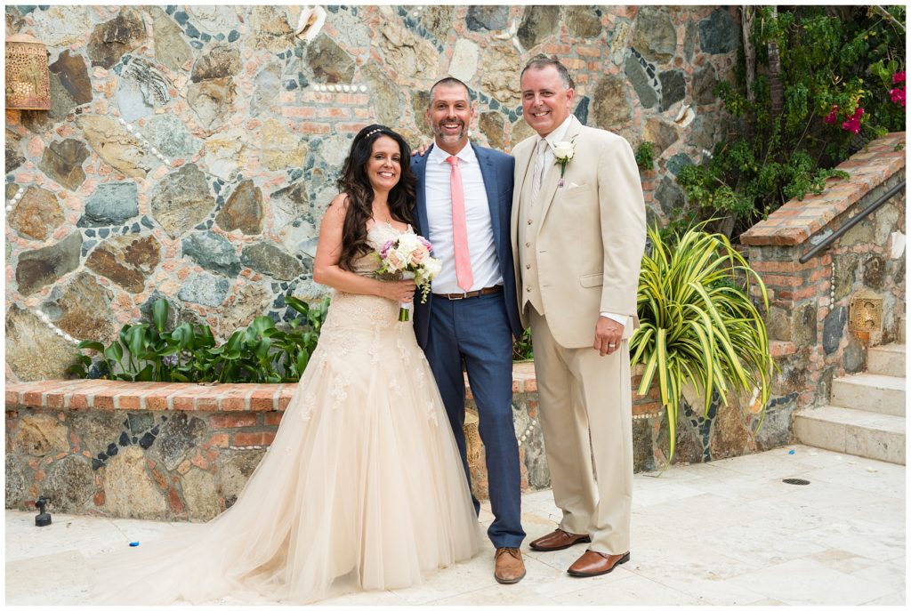 villa wedding with bride and groom and wedding officiant