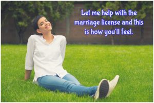 happy bride after finishing marriage license